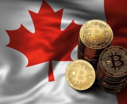 Bitcoin coins on Canadian flag 767x633 1